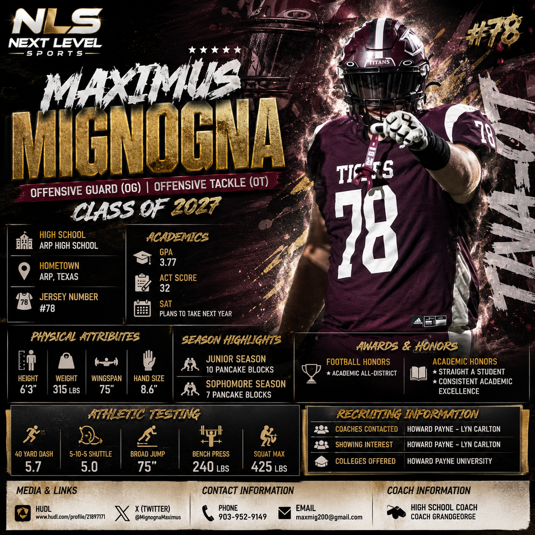Maximus Mignogna Offensive Guard (OG) | Offensive Tackle (OT) | Class of 2027